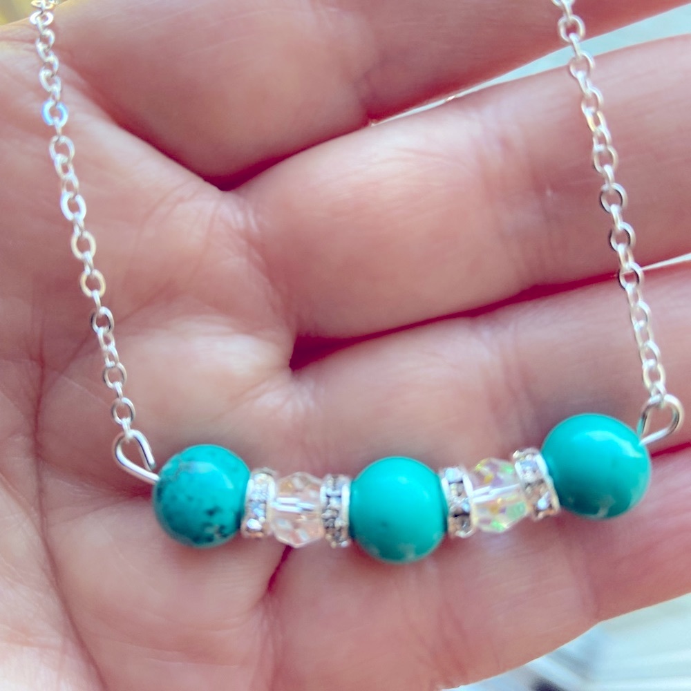 Turquoise Beads & Swarovski Borealis Silver Plated Necklace